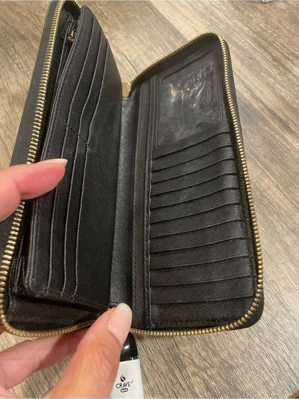 Michael Kors Black Saffiano Zip Wristlet with Gold Logo